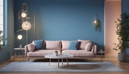 Sofa and book blue wall Scandinavian home interior 5