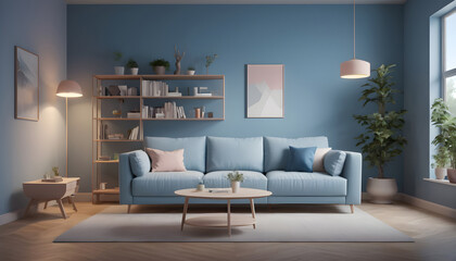 Sofa and book blue wall Scandinavian home interior 4