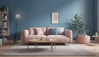 Sofa and book blue wall Scandinavian home interior 7