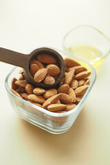 Close up of almond nut isolated on white 