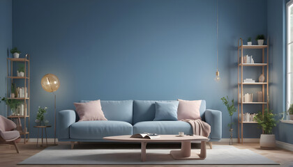 Sofa and book blue wall Scandinavian home interior 10