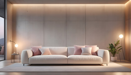 White sofa wall Minimalist loft urban home interior design of modern living room 6