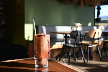 Iced mocha on a table