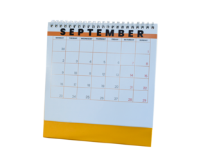 September 2024 calendar. Page of the annual a desk calendar isolated on transparent background. PNG File