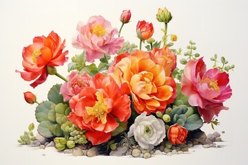 Obraz premium Cactus succulent flower oil painting wall art with generative AI