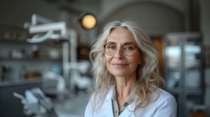 Fototapeta premium A beautiful dentist doctor is looking at the camera. Portrait of a smiling doctor. generative ai