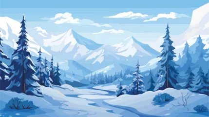 Poster Winter landscape with snowy mountains and fir fores © iclute