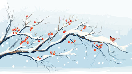 Winter tree branch with snow. Seasonal illustration