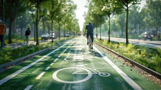 A bicycle lane filled with cyclists, representing eco-friendly transportation and physical health
