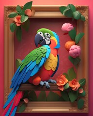 House wall art decoration of talking bird parrot colorful illustration