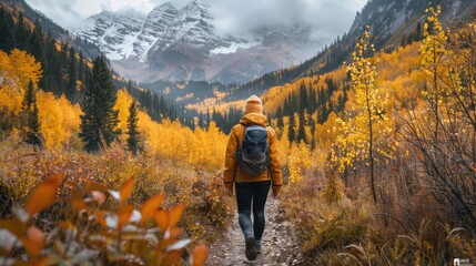 Autumn hiking on mountain trails