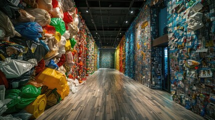 An art installation made of recycled materials, promoting environmental health through recycling