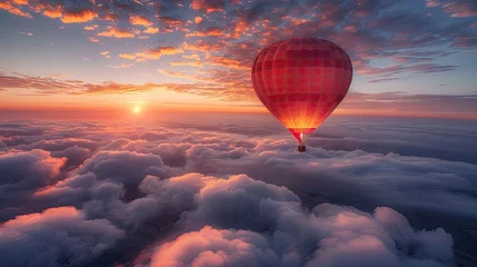 Poster Sunrise hot air balloon ride above clouds © Gefo