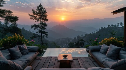 Sunrise silence retreat in Himalayas - obrazy, fototapety, plakaty