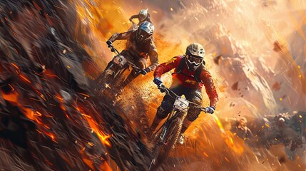Thrilling downhill mountain bike race