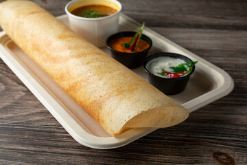 A closeup view of a dosa plate.
