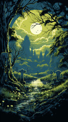 Mystical Forest Moonlit Path

