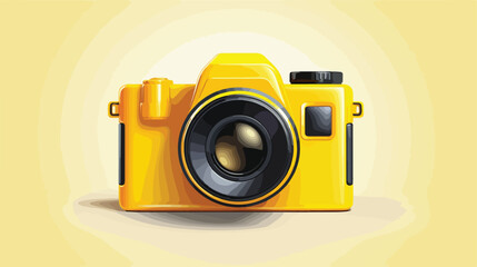 Yellow square icon photo camera with reflection ove - obrazy, fototapety, plakaty