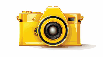 Yellow square icon photo camera with reflection ove - obrazy, fototapety, plakaty