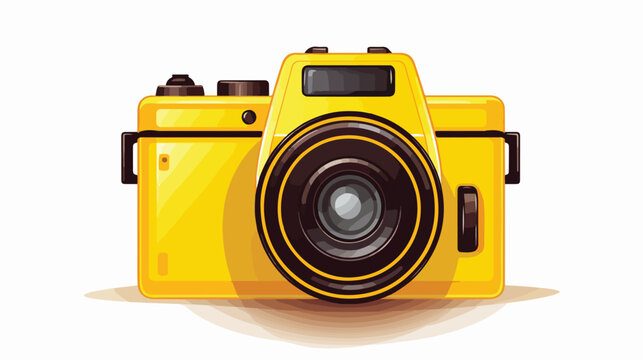Yellow square icon photo camera with reflection ove