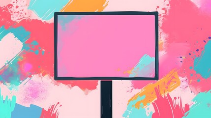 Vibrant Billboard Amidst Colorful Paint Splashes: A Visual Feast of Pink, Blue, Yellow Hues