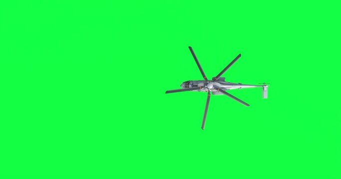 Military Helicopter Flying,Top View Isolated on Green Screen,4K Video Element