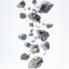 Falling rocks on a white background, AI generated Image