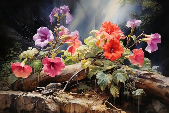 Gloxinia flower wall art oil painting with generative AI