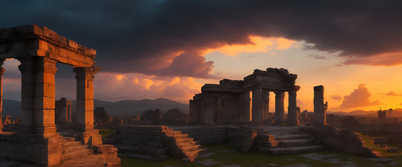 Panoramic ancient city illustration
