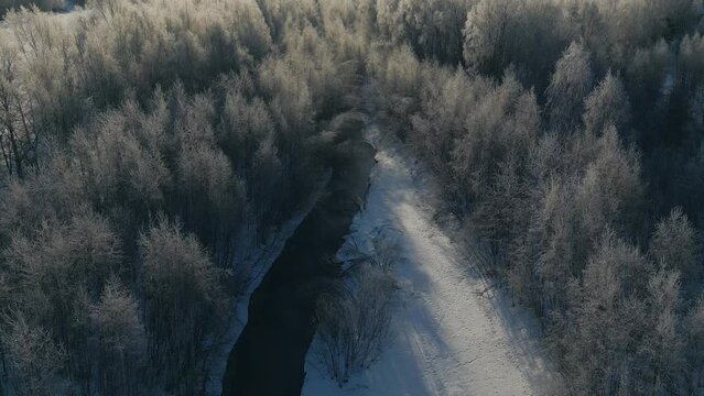 - 62 degrees ice cold sunny day in serene arctic nature, Aerial