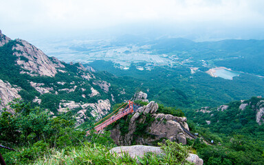 Landscape view of cloud bridge in the forest wolchulsan,  South Korea. 