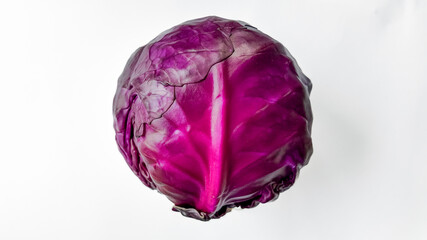 Vibrant whole red cabbage on a white background with ample copy space - perfect for healthy eating...