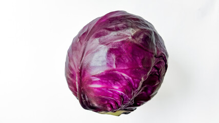 Fresh whole red cabbage on a white background with ample space for text, ideal for food-related themes and nutritional concepts - Powered by Adobe