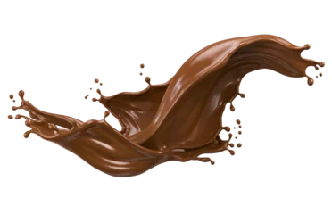 Fototapeten Dark chocolate splash isolate on a white background, with clipping path 3d illustration. © Anusorn