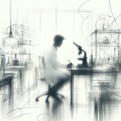 Fototapeta na wymiar Sketch interior of laboratory with Generative AI.
