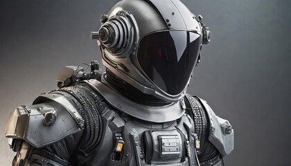 The futuristic black armor suit with a helmet. - obrazy, fototapety, plakaty