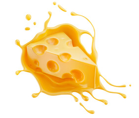 Piece of cheese with Cheese sauce isolated on white background, 3d illustration.
