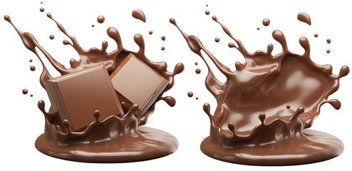 dark chocolate bar icon with chocolate cream splashing, 3d illustration.