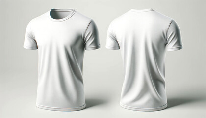 モックアップ用の白い無地のTシャツ。正面と背面。オリジナルのデザインに合わせて - obrazy, fototapety, plakaty