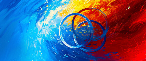 Delve into the captivating realm of an abstract background in vibrant yellow and blue hues, adorned with interconnected rings. 💛💙