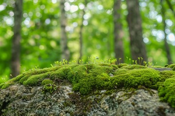 Obraz premium a moss covered rock with small plants growing out of it. generative ai