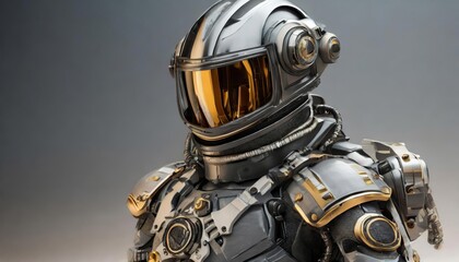 The futuristic black armor suit with a helmet.