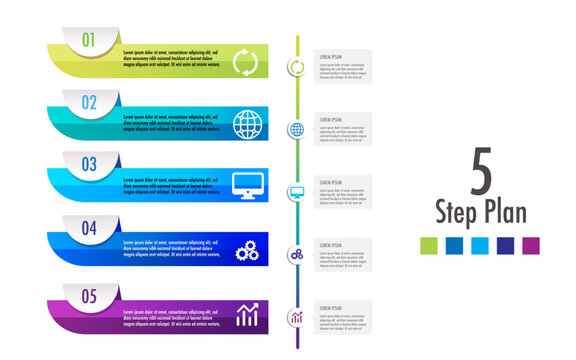 infographic template 5 step for business direction, marketing strategy, diagram, data, glowth, arrow timeline, for presentation report and progress