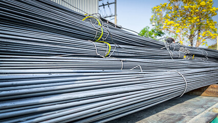 texture of steel deformed or bars background Deformed steel bars for reinforced concrete, metal...