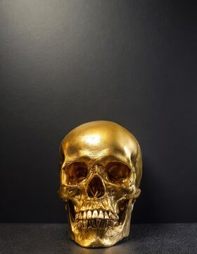 Gold human Skull, Anatomy and medicine concept image.