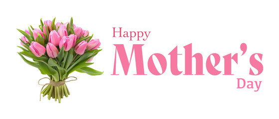 Mothers day card with a bouquet of pink tulips