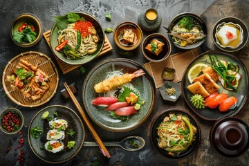 Foto op Canvas Variety of traditional Japanese dishes beautifully arranged © Veniamin Kraskov