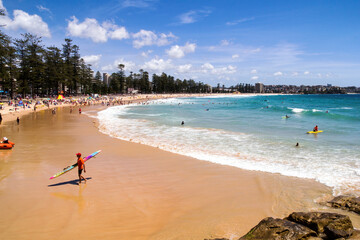 Manly beach, Sydney, Australia on busy, sunny day.