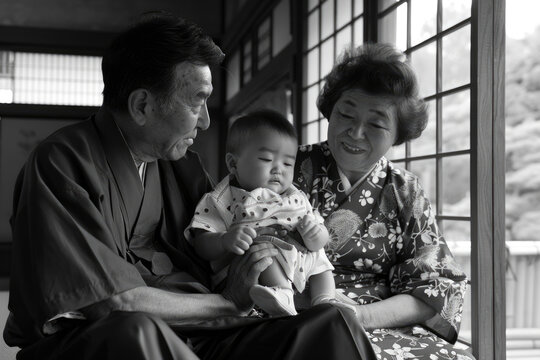 Intimate photographs capturing members of a Japanese family