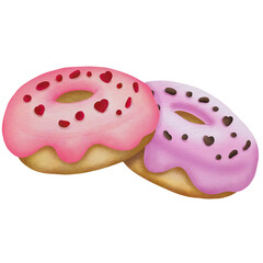 Donuts with pink icing ,hand drawn 